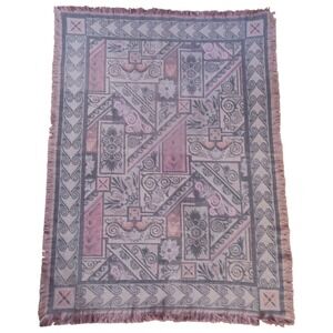 Vtg Goodwin Weavers Throw Blanket Tapestry Aztec Southwest 100% Cotton Fring USA